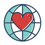 icon graphic of a red heart over a globe