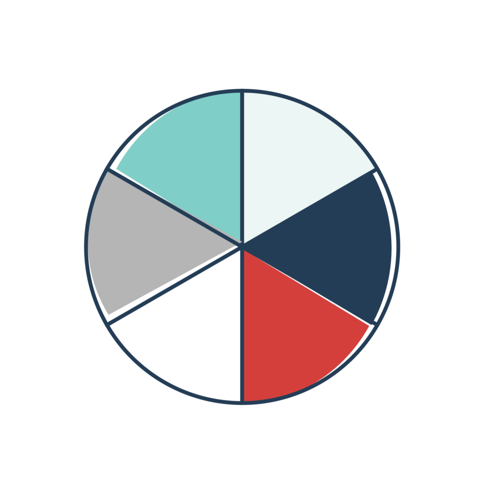 icon graphic of pie with six colorful slices