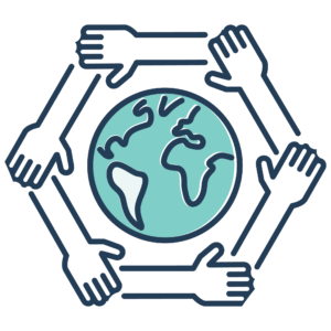 icon graphic of hands around a globe