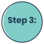 icon graphic of a circle around the words Step three