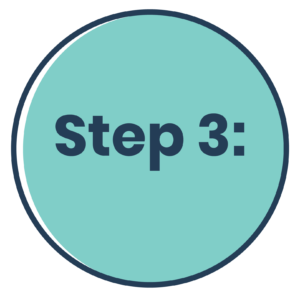 icon graphic of a circle around the words Step three